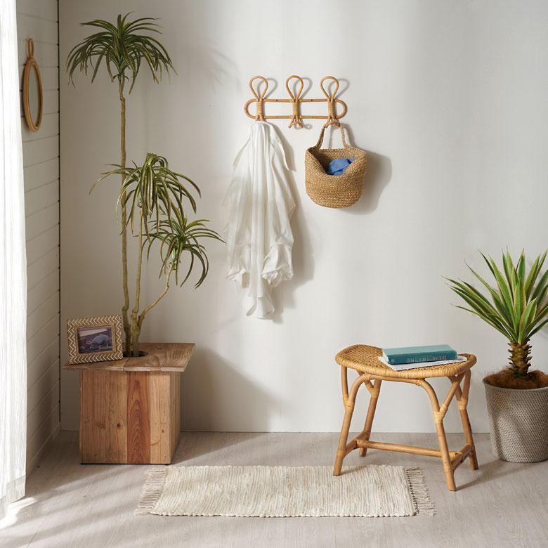 フック ラタン 籐 天然素材 ウォール ハンガー 3連 幅 40cm ナチュラル ベージュ 壁掛け 壁面 インテリア 軽量 おしゃれ 北欧 リゾート 雑貨 西海岸 14032 | ELEMENTS（インテリア） | 14