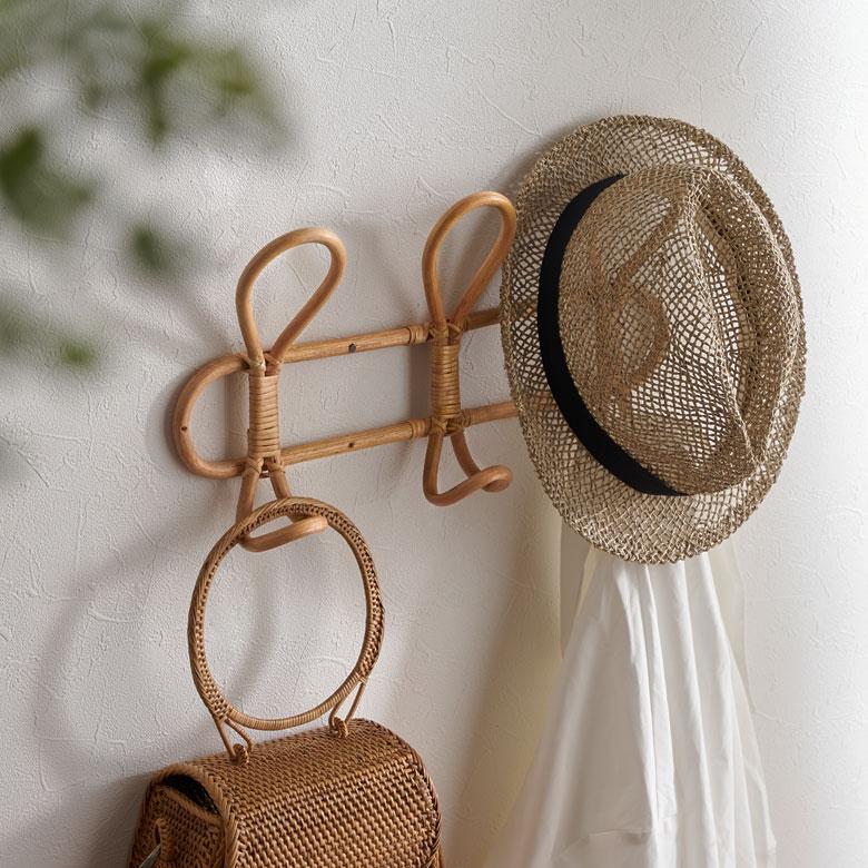 フック ラタン 籐 天然素材 ウォール ハンガー 3連 幅 40cm ナチュラル ベージュ 壁掛け 壁面 インテリア 軽量 おしゃれ 北欧 リゾート 雑貨 西海岸 14032 | ELEMENTS（インテリア） | 15