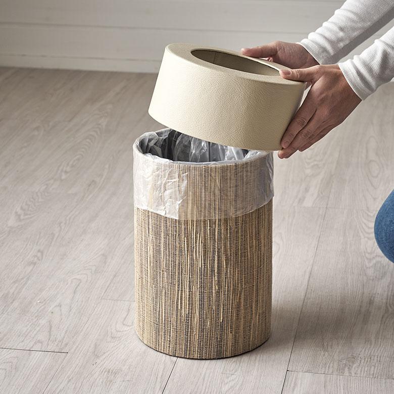 ゴミ 箱 ダスト ボックス 丸形 円型 ウォーターヒヤシンス 高さ 30cm 9L 袋 見えない 中身 くず 入れ モダン おしゃれ 北欧 リゾート 雑貨 西海岸 14039 | ELEMENTS（インテリア） | 05