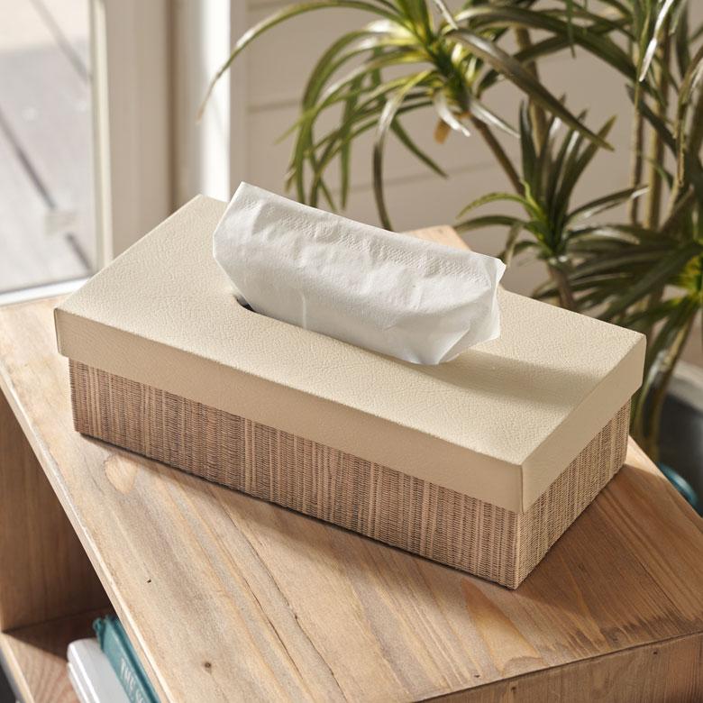 ティッシュ ケース ふた付 ボックス カバー ウォーターヒヤシンス フェイクレザー W 27cm D 13.5cm H 7.5cm ホルダー おしゃれ 北欧 雑貨 西海岸風 韓国 14043 | ELEMENTS（インテリア）