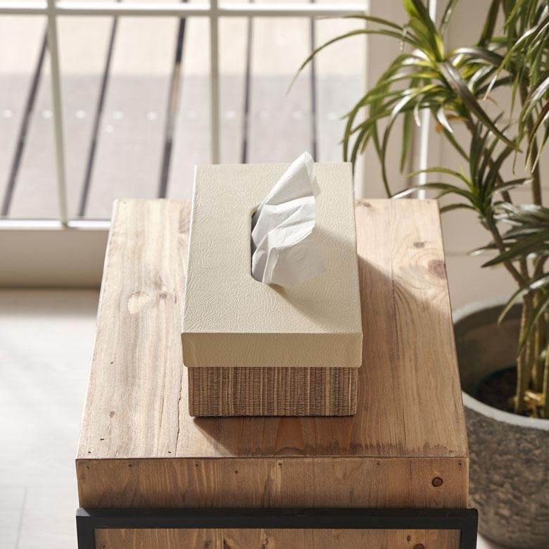 ティッシュ ケース ふた付 ボックス カバー ウォーターヒヤシンス フェイクレザー W 27cm D 13.5cm H 7.5cm ホルダー おしゃれ 北欧 雑貨 西海岸風 韓国 14043 | ELEMENTS（インテリア） | 14