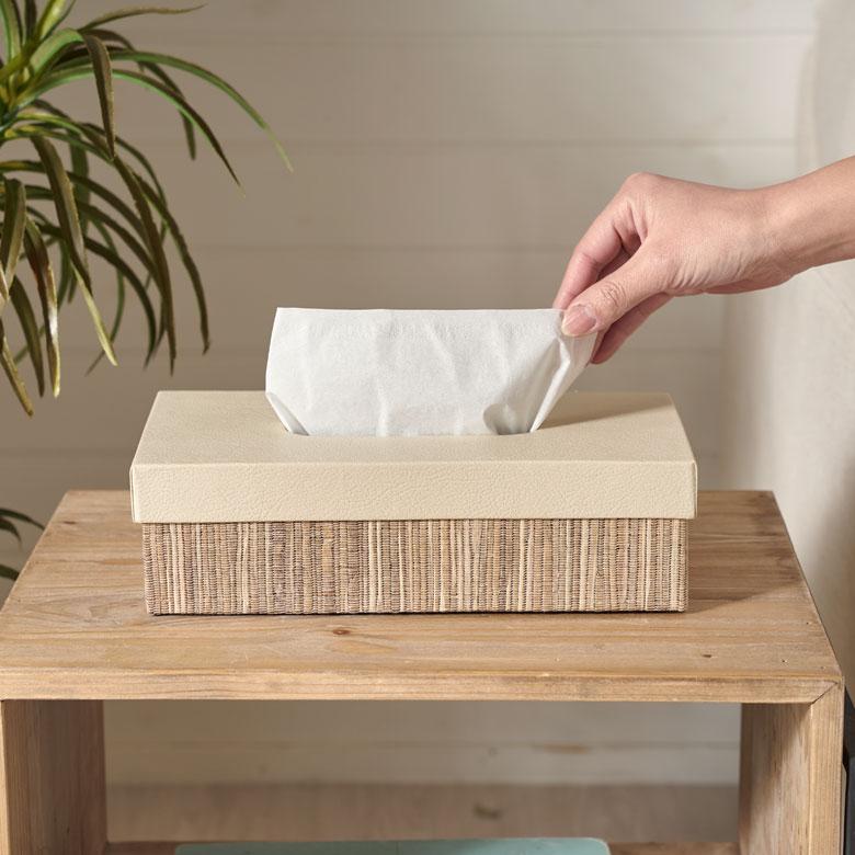 ティッシュ ケース ふた付 ボックス カバー ウォーターヒヤシンス フェイクレザー W 27cm D 13.5cm H 7.5cm ホルダー おしゃれ 北欧 雑貨 西海岸風 韓国 14043 | ELEMENTS（インテリア） | 01