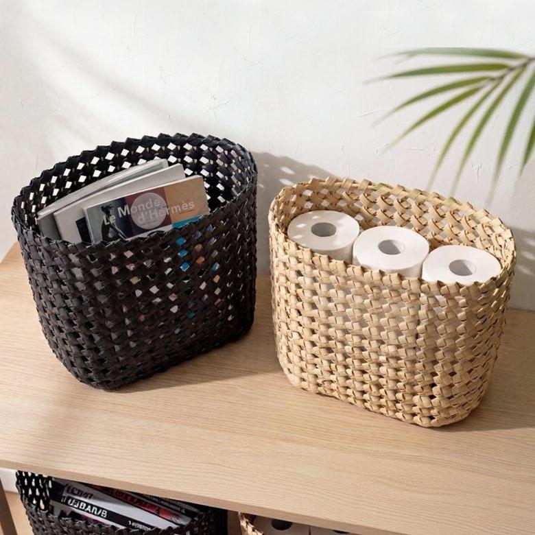 バスケット かご 約 17L スリム コンパクト 約 高さ 33cm ナチュラル ブラック 荷物 入れ 収納 おもちゃ 雑誌 おしゃれ 北欧 雑貨 インテリア 西海岸 14086 | ELEMENTS（インテリア）