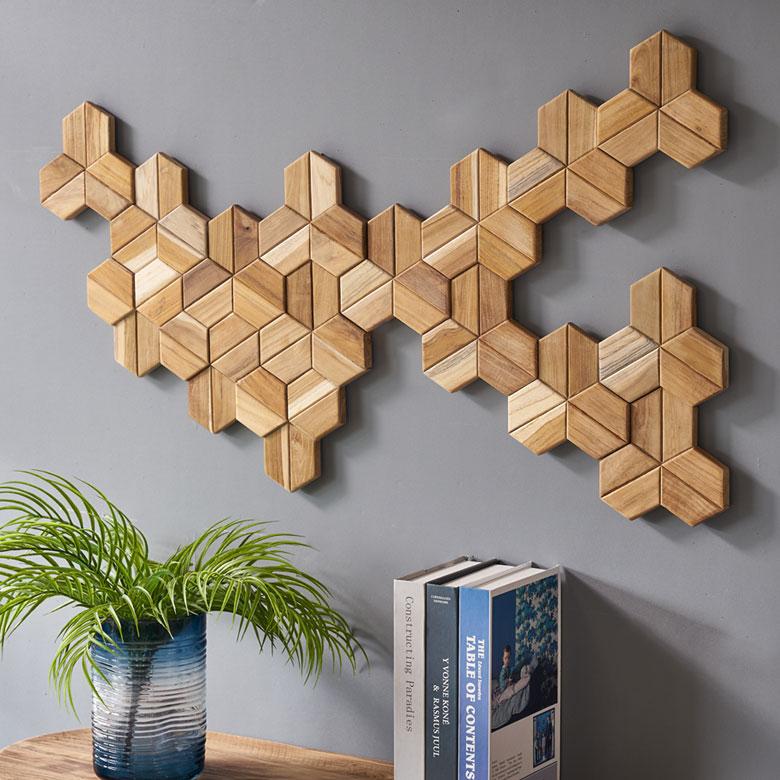 ウォール パネル 壁材 56枚 天然木製 ウッド タイル 板 面 内装 DIY リフォーム リメイク 簡単 おしゃれ 北欧 雑貨 インテリア ヘキサゴン 西海岸 14123 | ELEMENTS（インテリア） | 03