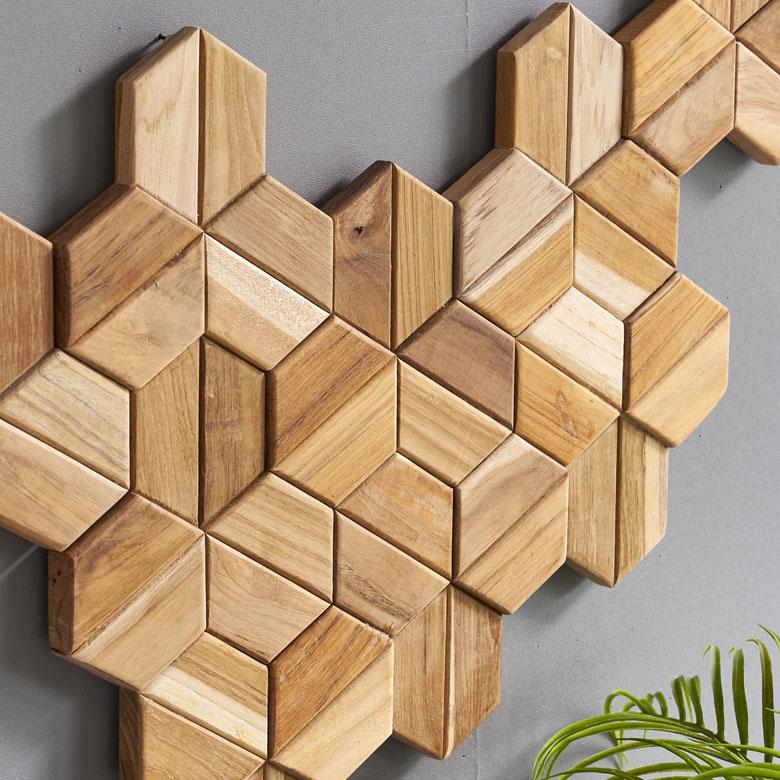 ウォール パネル 壁材 56枚 天然木製 ウッド タイル 板 面 内装 DIY リフォーム リメイク 簡単 おしゃれ 北欧 雑貨 インテリア ヘキサゴン 西海岸 14123 | ELEMENTS（インテリア） | 04