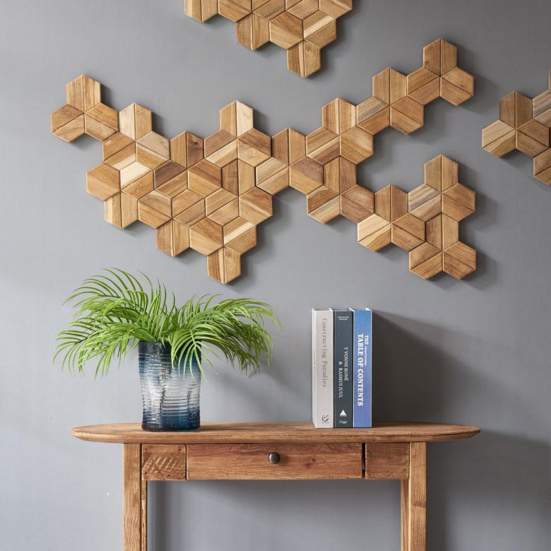 ウォール パネル 壁材 56枚 天然木製 ウッド タイル 板 面 内装 DIY リフォーム リメイク 簡単 おしゃれ 北欧 雑貨 インテリア ヘキサゴン 西海岸 14123 | ELEMENTS（インテリア） | 05