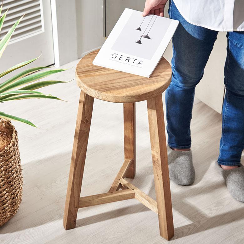 スツール チーク ウッド 天然 木 製 ハイ 古材 約 高さ 60cm 椅子 チェア プランター スタンド 花 台 鉢置き おしゃれ 北欧 家具 インテリア 西海岸 14135 | ELEMENTS（インテリア） | 10