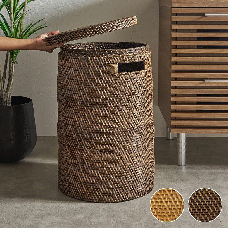 ランドリーバスケット ラタン ふた付き おしゃれ アタ バスケット 大容量 かご 収納 蓋付き 天然素材 北欧 リゾート バリ島 雑貨 インテリア アジアン 14177 | ブランド登録なし