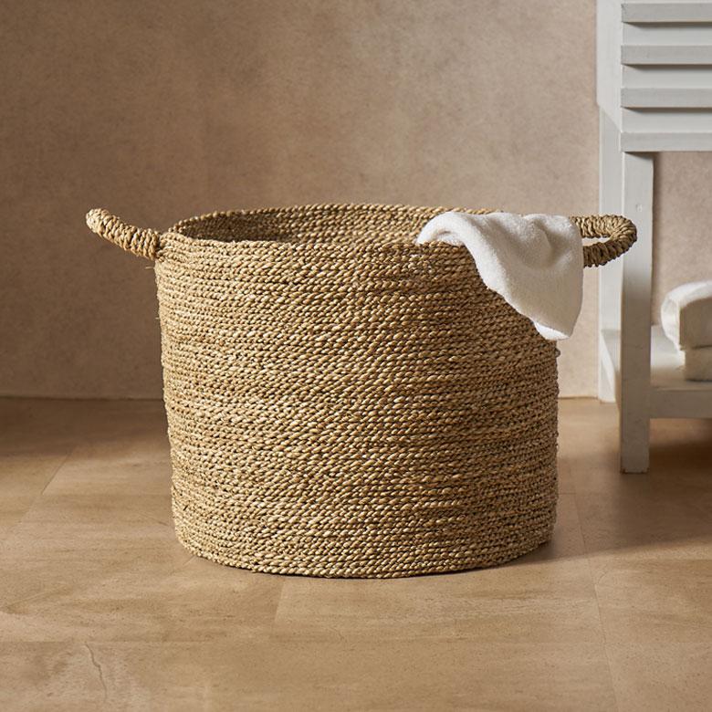 シーグラス かご バスケット 収納 持ち手 天然素材 小物入れ 小物収納 かごバスケット 丸 編みかご 籠 おしゃれ 北欧 リゾート 雑貨 インテリア 西海岸 14183 | ELEMENTS（インテリア） | 19