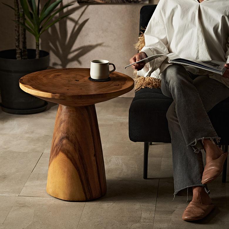 サイドテーブル 丸 無垢 ナイトテーブル 木製 無垢材 テーブル 円形 ラウンド カフェテーブル 高さ50cm おしゃれ ソファテーブル 天然木 北欧 西海岸 14227 | ELEMENTS（インテリア） | 19