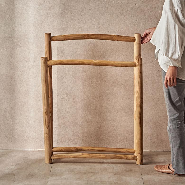 タオルハンガースタンド タオルハンガー 2連 タオル干し スタンド 天然木 タオル掛け 無垢材 タオルスタンド 洗面所 バスタオル チーク材 北欧 西海岸 14231 | ELEMENTS（インテリア） | 11