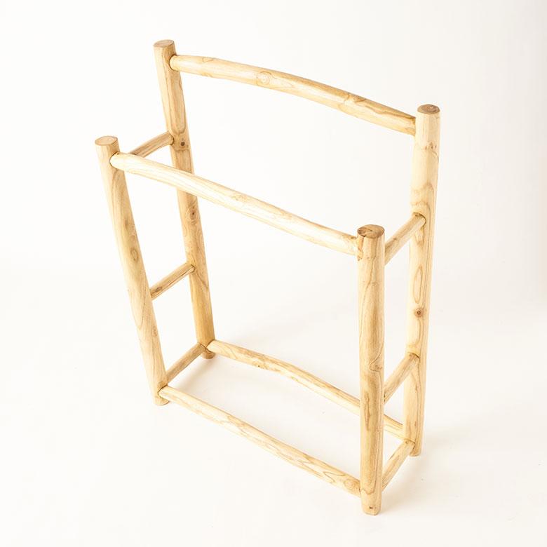 タオルハンガースタンド タオルハンガー 2連 タオル干し スタンド 天然木 タオル掛け 無垢材 タオルスタンド 洗面所 バスタオル チーク材 北欧 西海岸 14231 | ELEMENTS（インテリア） | 14