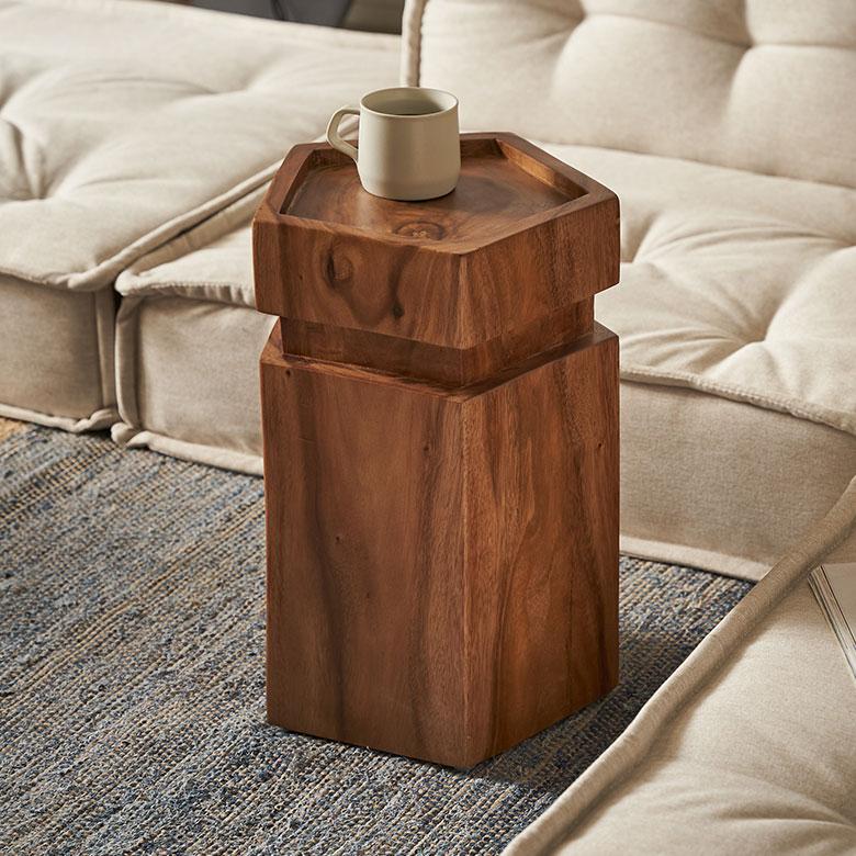 スツール 木製 丸 六角 天然木 サイドテーブル おしゃれ モンキーポッド ウッドスツール 無垢 フラワースタンド 木 北欧 リゾート 家具 インテリア 西海岸 14239 | ELEMENTS（インテリア）