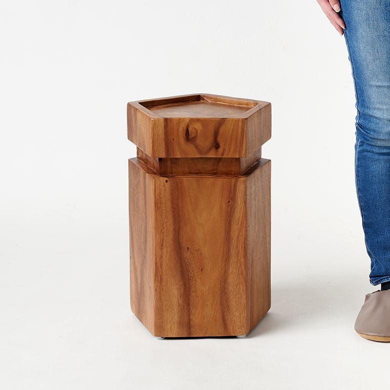 スツール 木製 丸 六角 天然木 サイドテーブル おしゃれ モンキーポッド ウッドスツール 無垢 フラワースタンド 木 北欧 リゾート 家具 インテリア 西海岸 14239 | ELEMENTS（インテリア） | 10
