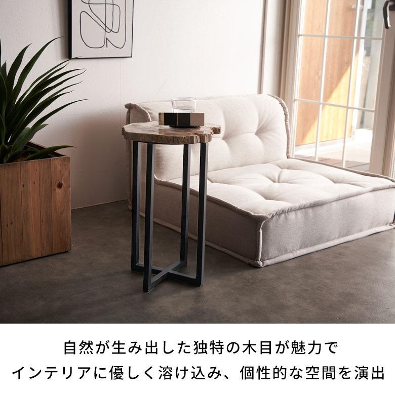 サイドテーブル おしゃれ 木製 アイアン 脚 ソファ テーブル ナイトテーブル 無垢 完成品 フラワースタンド 珪化木 北欧 リゾート 家具 インテリア 西海岸 14242 | ELEMENTS（インテリア） | 02