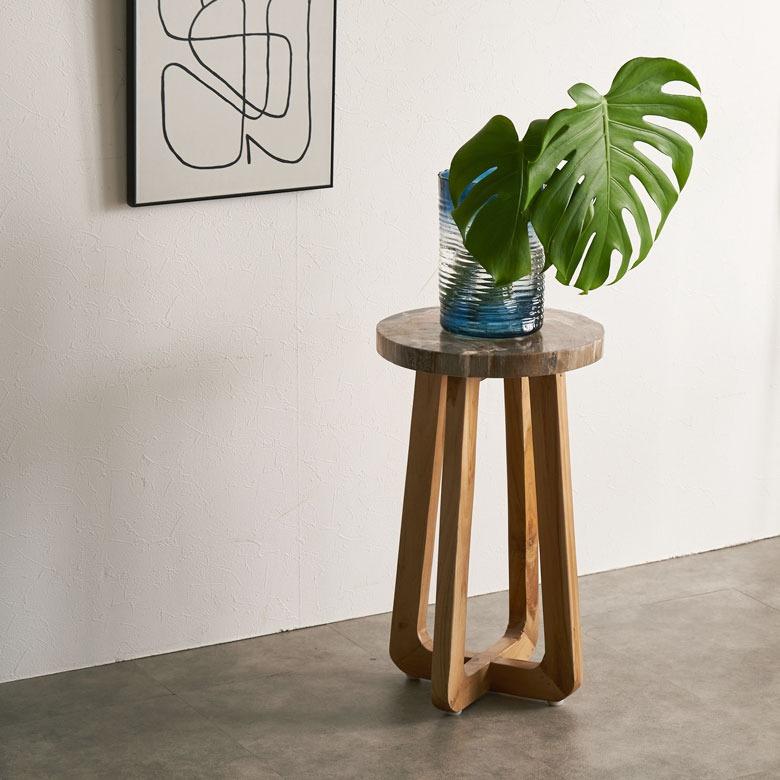 サイドテーブル おしゃれ 木製 ウッド 脚 ソファ テーブル ナイトテーブル 無垢 完成品 フラワースタンド 珪化木 北欧 リゾート 家具 インテリア 西海岸 14243 | ELEMENTS（インテリア） | 08