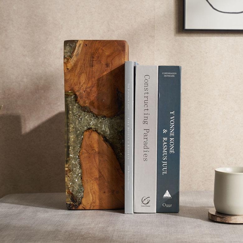 ガラス オブジェ 木製 置物 飾り おしゃれ 天然木 チーク スタンドオブジェ ブックエンド ウッド レジン 本立て 北欧 リゾート 雑貨 インテリア 西海岸 14246 | ELEMENTS（インテリア） | 11