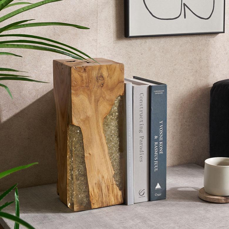 ガラス オブジェ 木製 置物 飾り おしゃれ 天然木 チーク スタンドオブジェ ブックエンド ウッド レジン 本立て 北欧 リゾート 雑貨 インテリア 西海岸 14246 | ELEMENTS（インテリア） | 05