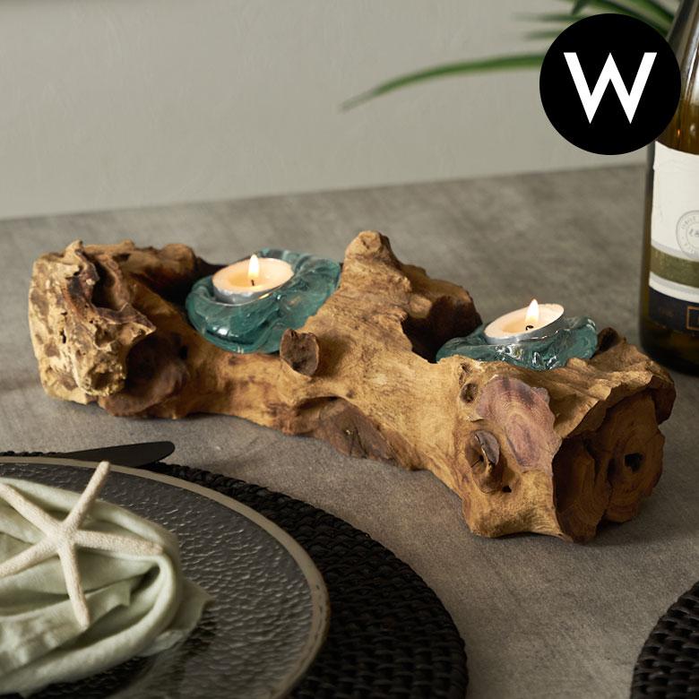 キャンドルホルダー ガラス 古木 インテリア オブジェ キャンドル ホルダー ろうそく 立て 置物 蝋燭 おしゃれ 北欧 リゾート 雑貨 インテリア 西海岸 14256 | ELEMENTS（インテリア）