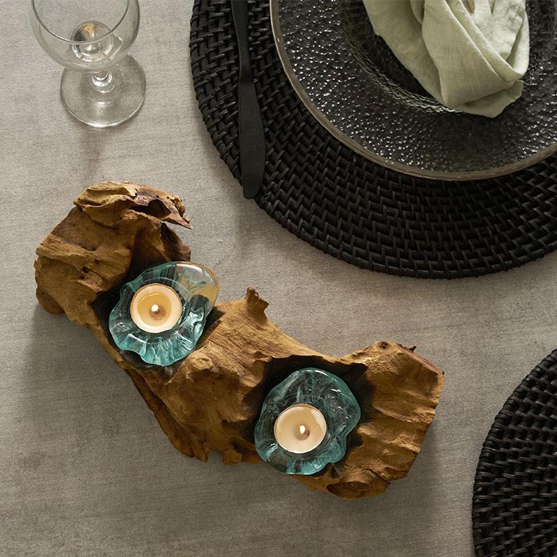 キャンドルホルダー ガラス 古木 インテリア オブジェ キャンドル ホルダー ろうそく 立て 置物 蝋燭 おしゃれ 北欧 リゾート 雑貨 インテリア 西海岸 14256 | ELEMENTS（インテリア） | 01