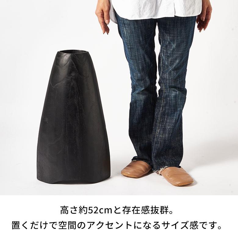 フラワーベース 木製 花瓶 大きい 黒 チーク材 造花 フェイクグリーン