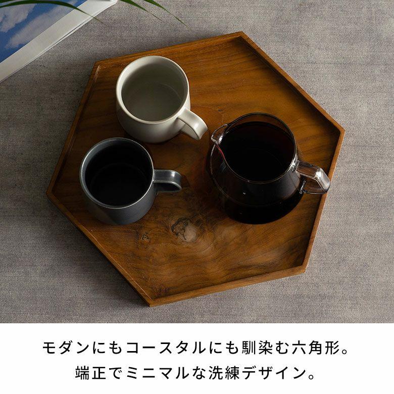 お盆 トレー おしゃれ 北欧 六角形 Lサイズ トレイ 配膳 ランチョンマット カフェ 天然木 木製 シンプル　持ち手 ワンプレート キッチントレー 西海岸 14284 |  | 04