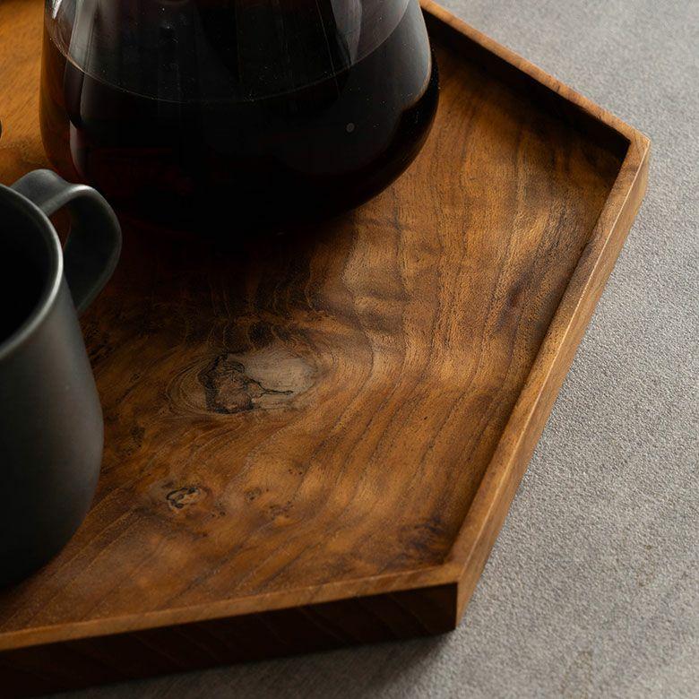 お盆 トレー おしゃれ 北欧 六角形 Lサイズ トレイ 配膳 ランチョンマット カフェ 天然木 木製 シンプル　持ち手 ワンプレート キッチントレー 西海岸 14284 |  | 07