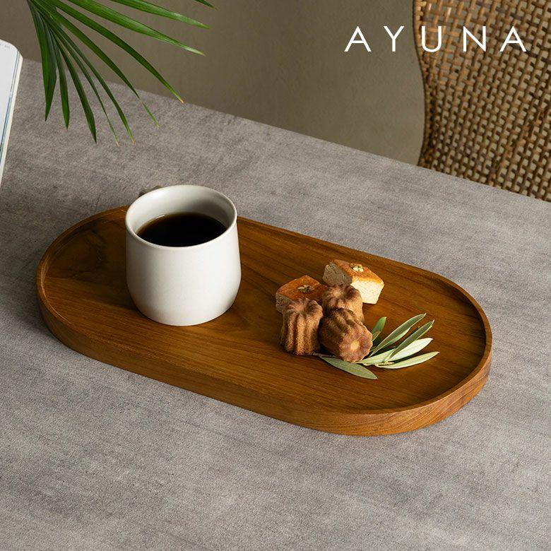 お盆 トレー おしゃれ 北欧 オーバル 楕円形 トレイ 配膳 ランチョンマット カフェ 天然木 木製 シンプル　持ち手 ワンプレート キッチントレー 西海岸 14287 | 