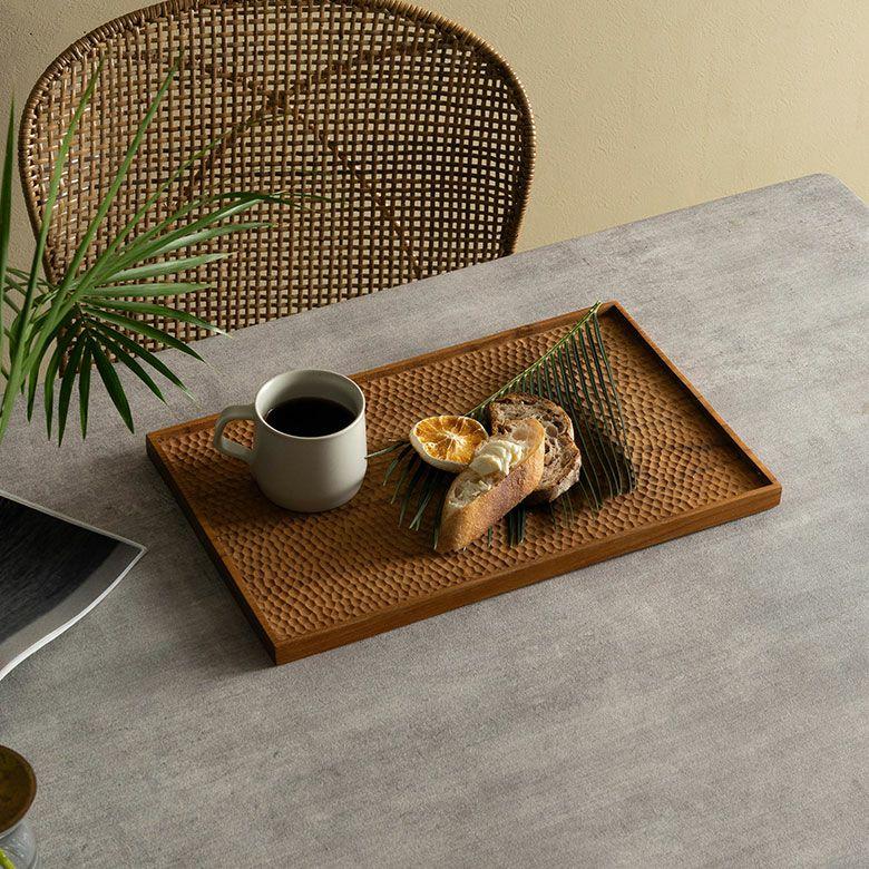 お盆 トレー おしゃれ 北欧 長方形 四角 トレイ 配膳 ランチョンマット カフェ 天然木 木製 シンプル　持ち手 ワンプレート キッチントレー 西海岸 14288 |  | 15