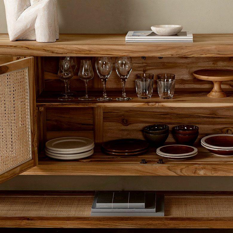 バリ島のサーフコテージにあるような天然チーク無垢材×ラタンメッシュがおしゃれな大型収納コンソールキャビネット(14303) |  | 11