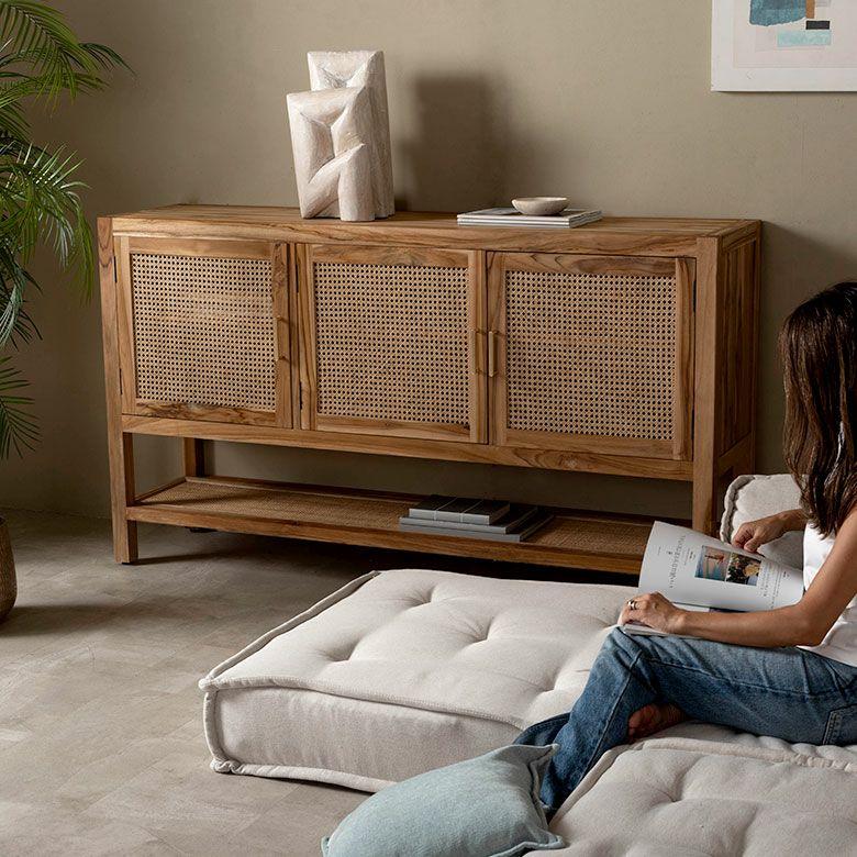 バリ島のサーフコテージにあるような天然チーク無垢材×ラタンメッシュがおしゃれな大型収納コンソールキャビネット(14303) |  | 09