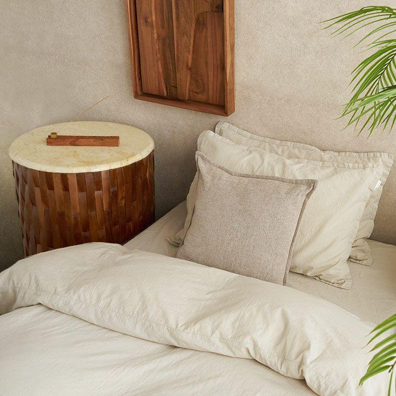 サイドテーブル 大理石 丸 木製 チーク材 リサイクルウッド 異素材 ナイトテーブル ウッド 無垢 テーブル おしゃれ 北欧 リゾート インテリア 西海岸 14307 | ELEMENTS（インテリア） | 14