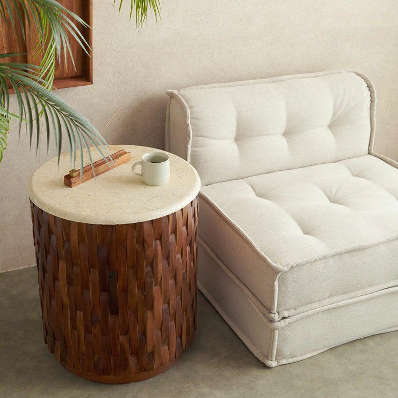 サイドテーブル 大理石 丸 木製 チーク材 リサイクルウッド 異素材 ナイトテーブル ウッド 無垢 テーブル おしゃれ 北欧 リゾート インテリア 西海岸 14307 | ELEMENTS（インテリア） | 04