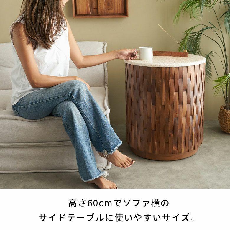 サイドテーブル 大理石 丸 木製 チーク材 リサイクルウッド 異素材 ナイトテーブル ウッド 無垢 テーブル おしゃれ 北欧 リゾート インテリア 西海岸 14307 | ELEMENTS（インテリア） | 06