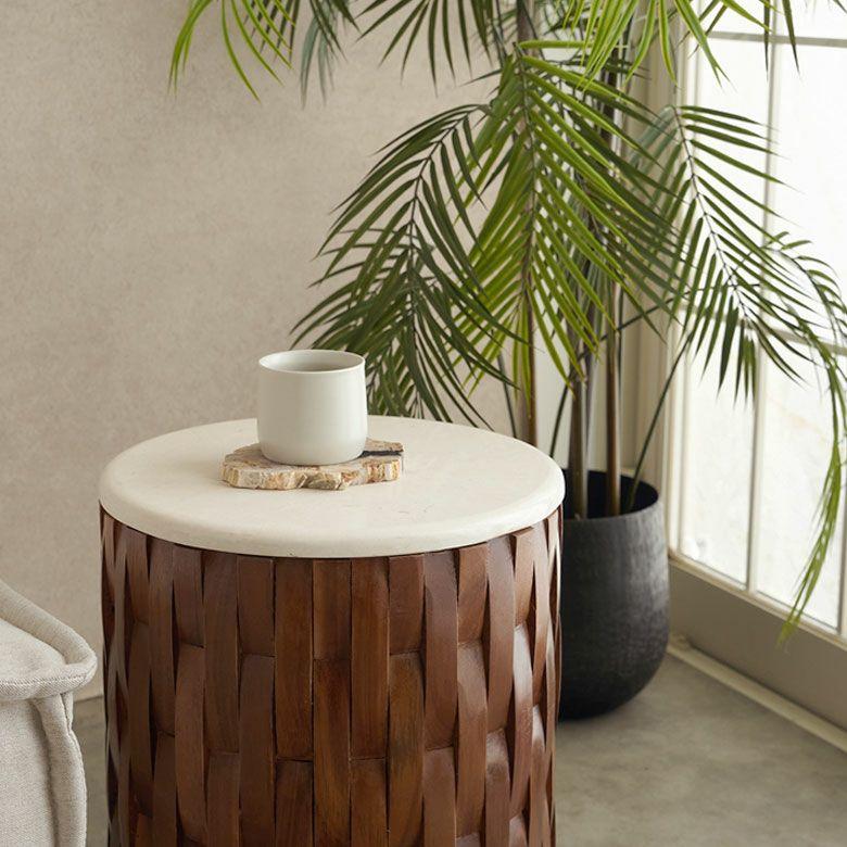 サイドテーブル 大理石 丸 木製 チーク材 リサイクルウッド 異素材 ナイトテーブル ウッド 無垢 テーブル おしゃれ 北欧 リゾート インテリア 西海岸 14308 | ELEMENTS（インテリア） | 13