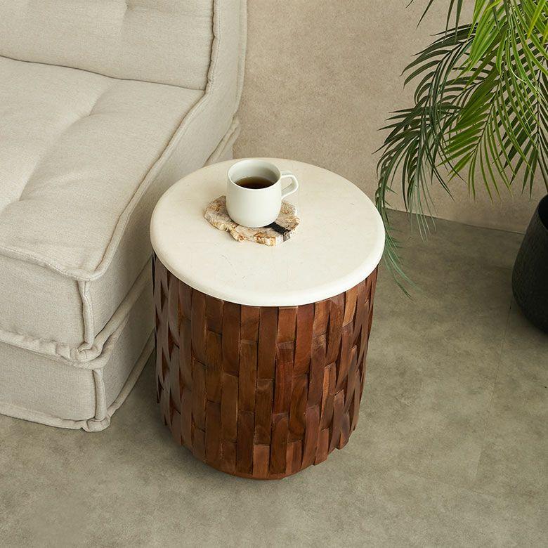 サイドテーブル 大理石 丸 木製 チーク材 リサイクルウッド 異素材 ナイトテーブル ウッド 無垢 テーブル おしゃれ 北欧 リゾート インテリア 西海岸 14308 | ELEMENTS（インテリア） | 15