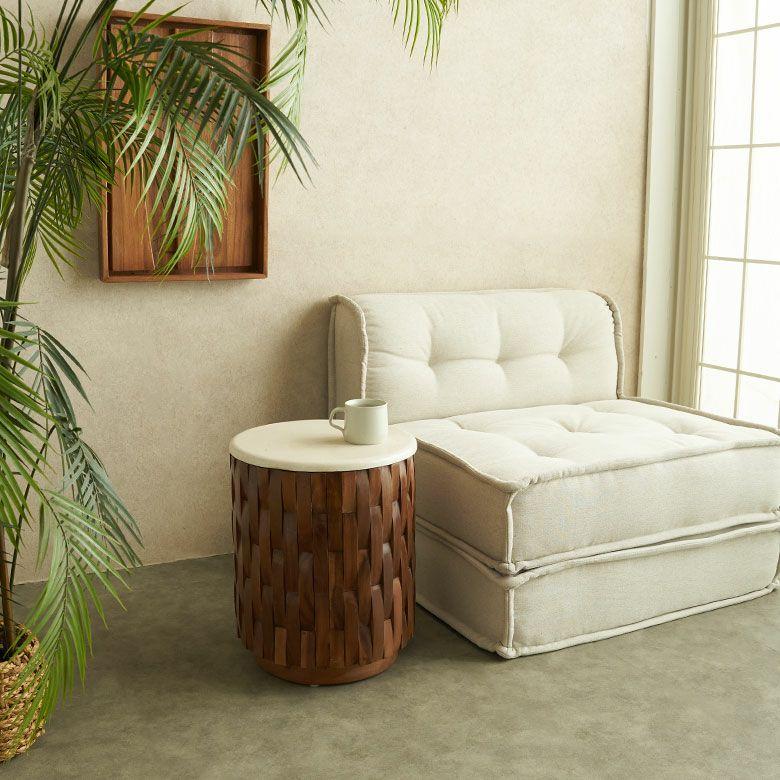 サイドテーブル 大理石 丸 木製 チーク材 リサイクルウッド 異素材 ナイトテーブル ウッド 無垢 テーブル おしゃれ 北欧 リゾート インテリア 西海岸 14308 | ELEMENTS（インテリア） | 04