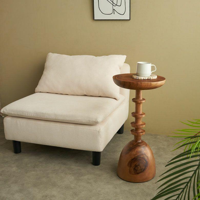 サイドテーブル 木製 丸 天然木 チークウッド スワールウッド ナイトテーブル 完成品 ウッド 無垢 テーブル おしゃれ 北欧 リゾート インテリア 西海岸 14309 | ELEMENTS（インテリア） | 14