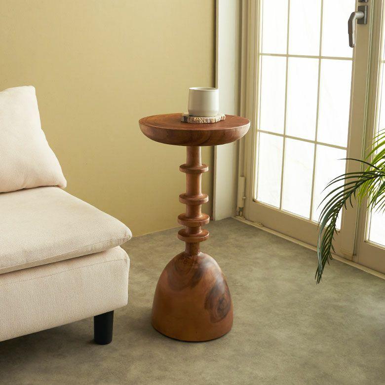サイドテーブル 木製 丸 天然木 チークウッド スワールウッド ナイトテーブル 完成品 ウッド 無垢 テーブル おしゃれ 北欧 リゾート インテリア 西海岸 14309 | ELEMENTS（インテリア） | 04