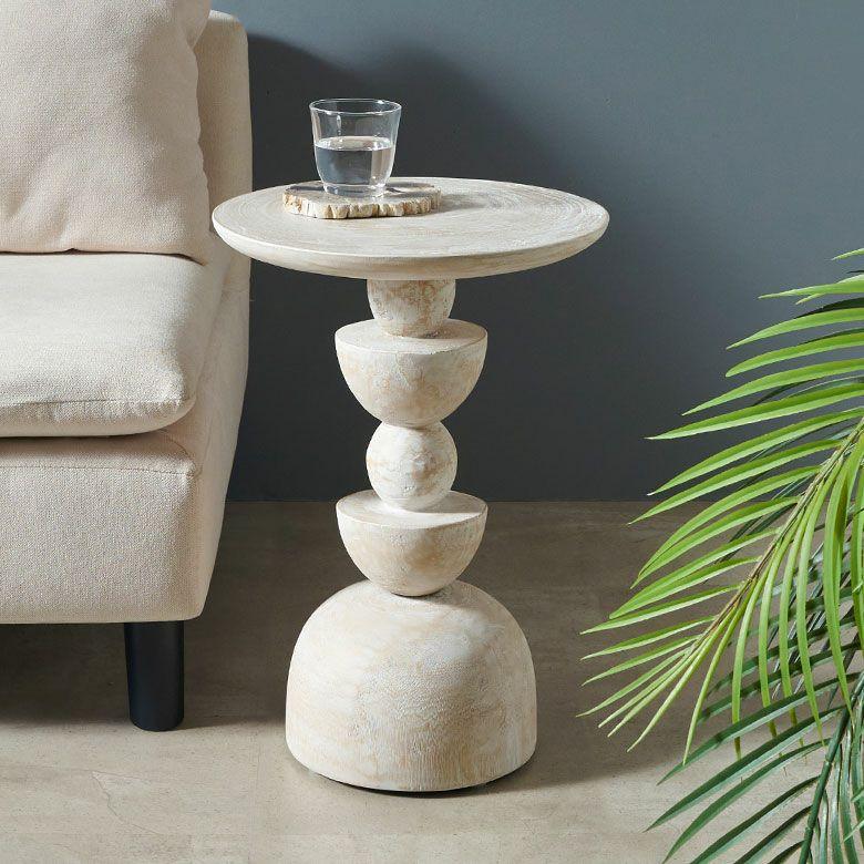 サイドテーブル 木製 丸 天然木 スワールウッド ナイトテーブル スリム 無垢 テーブル ソファ ミニ ウッド おしゃれ 北欧 リゾート インテリア 西海岸 14310 | ELEMENTS（インテリア）