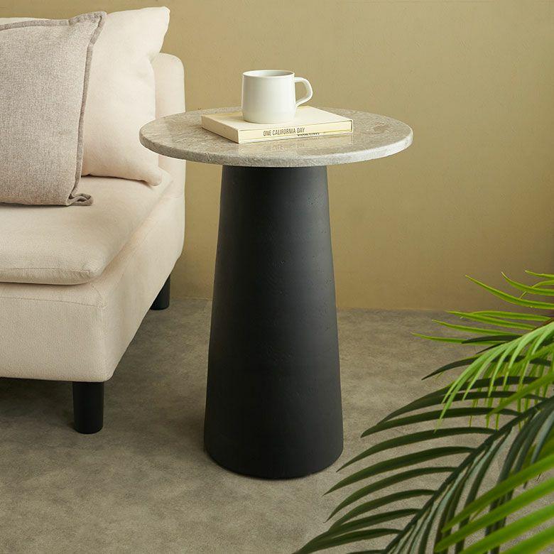 サイドテーブル 大理石 木製 丸 天然木 スワールウッド ナイトテーブル 完成品 ウッド 無垢 ミニ テーブル おしゃれ 北欧 リゾート インテリア 西海岸 14311 | ELEMENTS（インテリア）