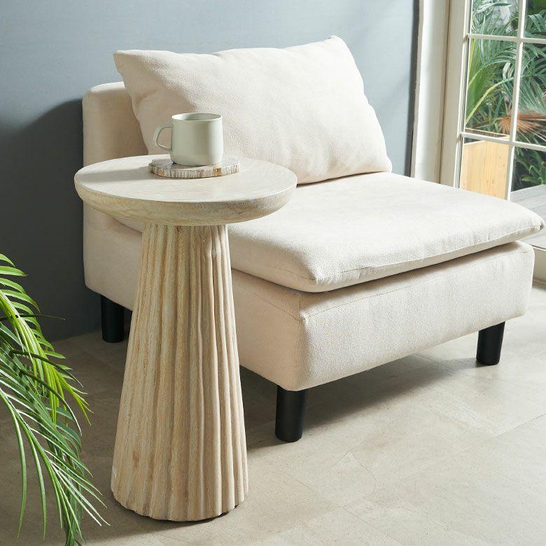 サイドテーブル 木製 丸 天然木 スワールウッド 彫刻 ナイトテーブル スリム 無垢 テーブル ソファ ウッド おしゃれ 北欧 リゾート インテリア 西海岸 14316 | ELEMENTS（インテリア） | 06