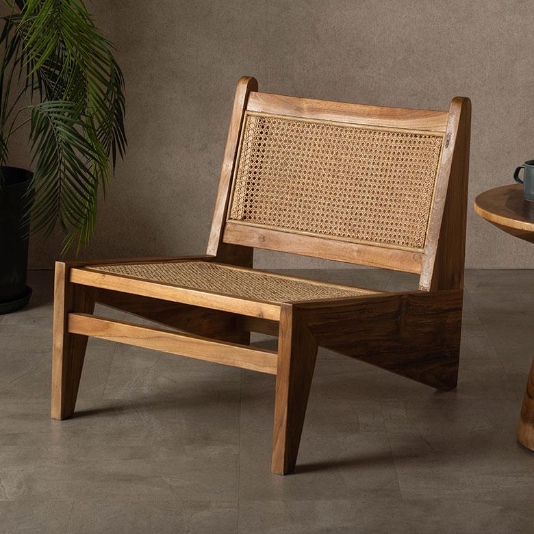 ラウンジチェア ラタンチェア 椅子 ラタン リビングチェア 一人用 デザインチェア チークウッド イージーチェア リプロダクト おしゃれ 北欧 アジアン 14381 | ELEMENTS（インテリア）