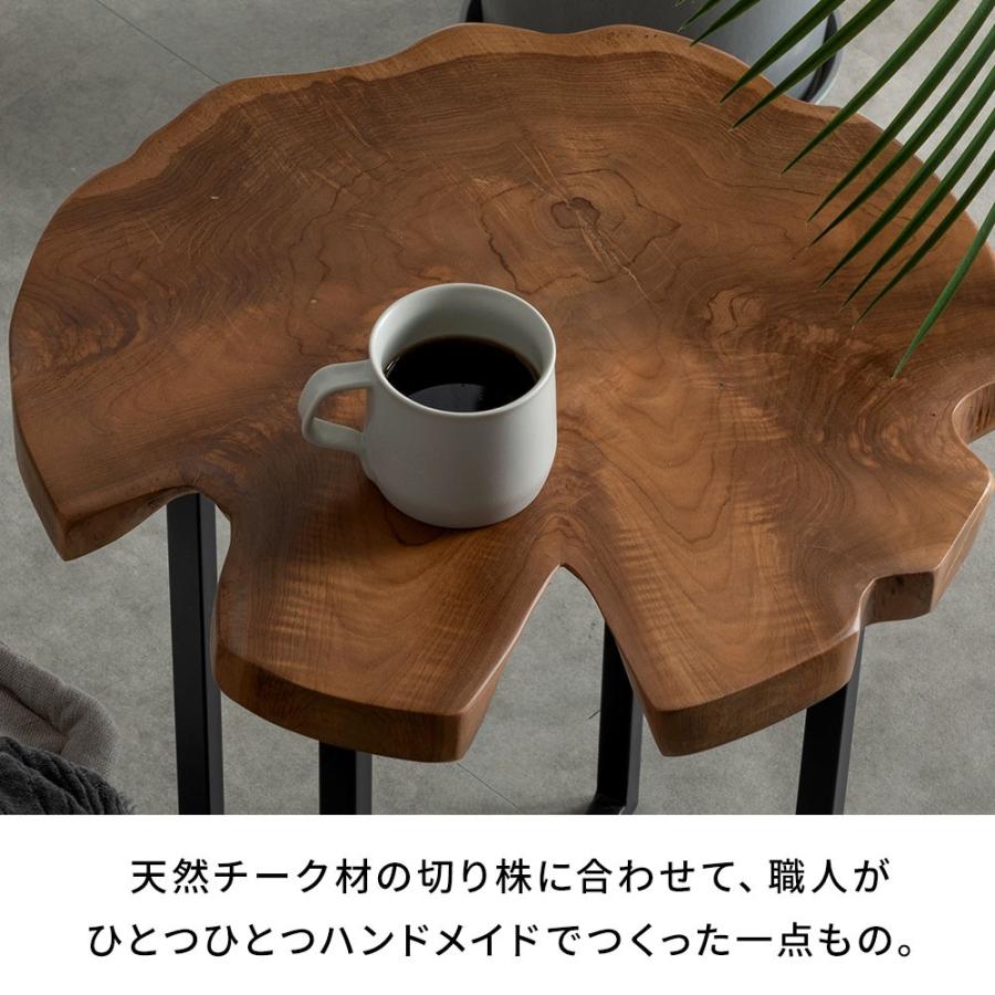 切り株サイドテーブル 天然木 幅45cm ナイトテーブル ベッドサイド 一点物      コースタル 素材感 クロス脚 ブラック 14397 | ELEMENTS（インテリア） | 02