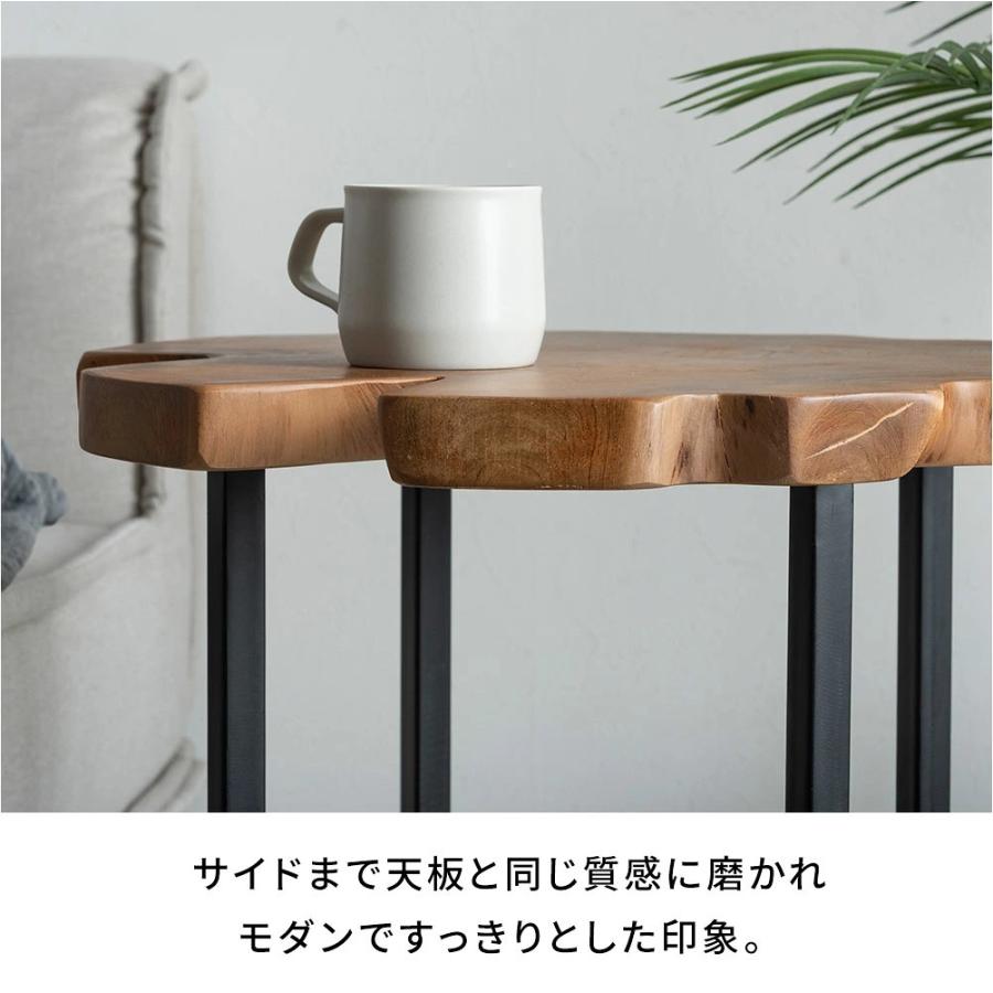 切り株サイドテーブル 天然木 幅45cm ナイトテーブル ベッドサイド 一点物      コースタル 素材感 クロス脚 ブラック 14397 | ELEMENTS（インテリア） | 06
