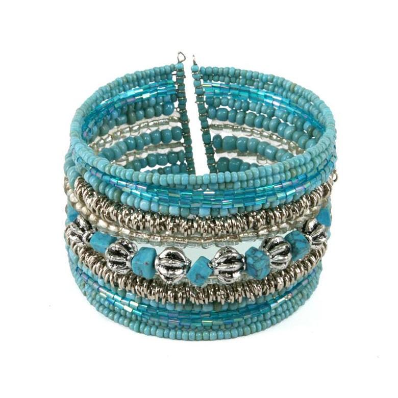 ブレスレット バングル レディース 太め ワンタッチ ビーズ ストーン