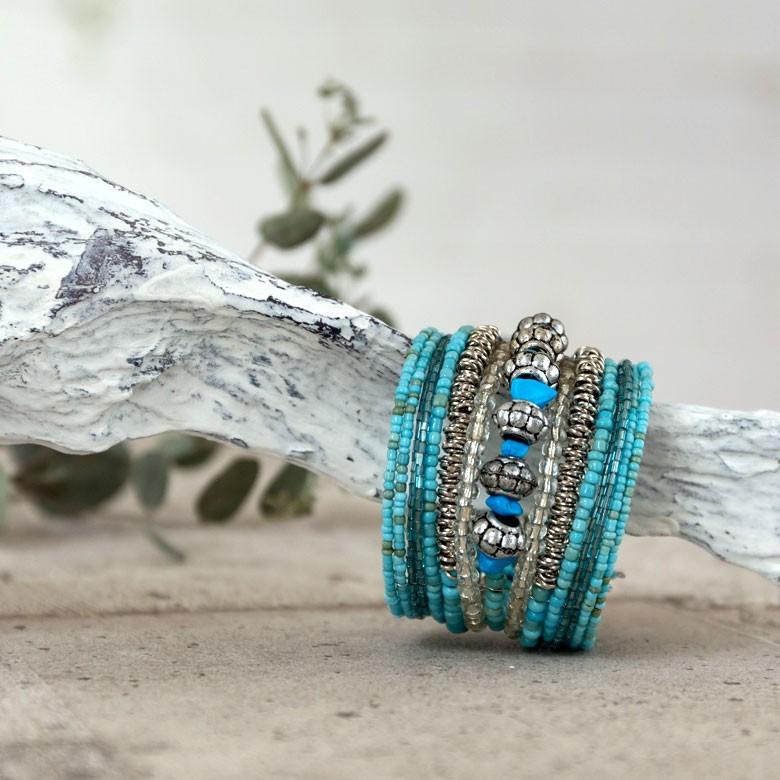 ブレスレット バングル レディース 太め ワンタッチ ビーズ ストーン