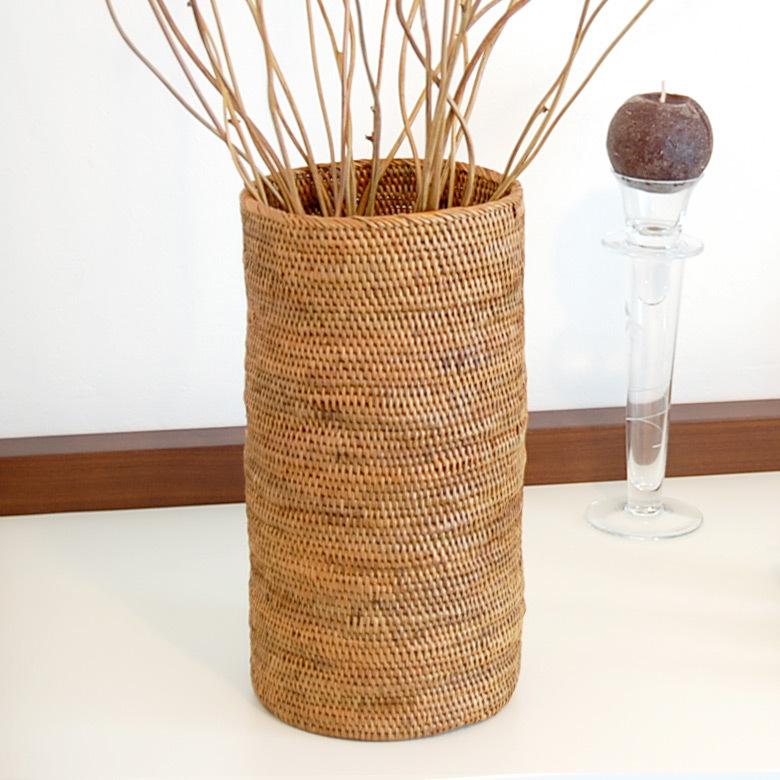 バスケット 筒型 アタ ゴミ箱 ダストボックス プランターカバー 鉢カバー 円形 アジアンインテリア バリ リゾート 雑貨 2001 | ブランド登録なし