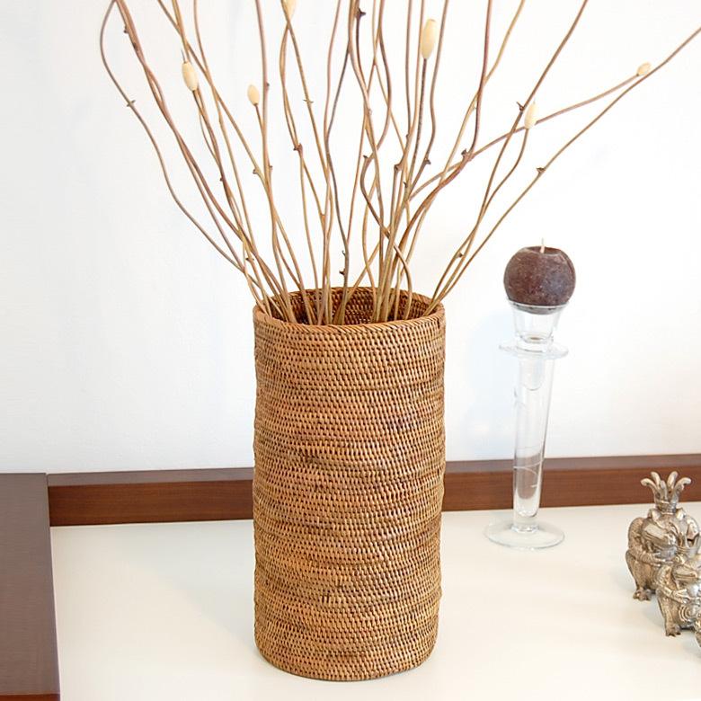 バスケット 筒型 アタ ゴミ箱 ダストボックス プランターカバー 鉢カバー 円形 アジアンインテリア バリ リゾート 雑貨 2001 | ブランド登録なし | 03