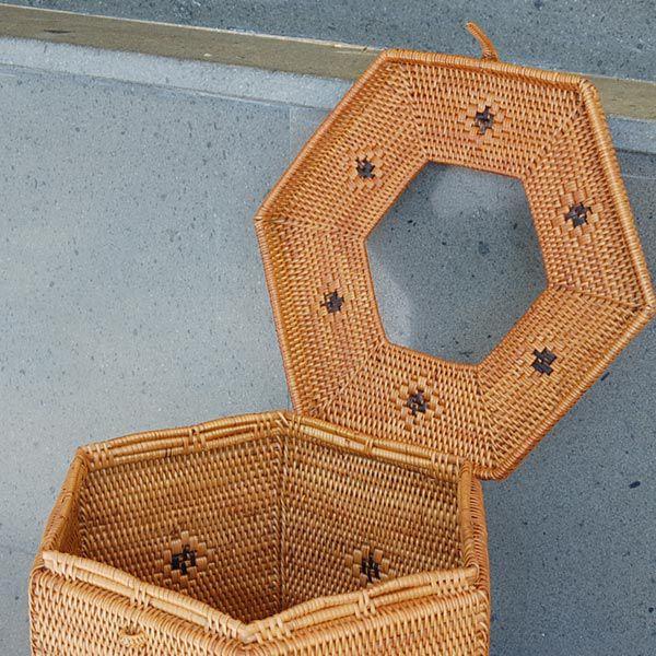 収納ボックス ごみ箱 ダストボックス おしゃれ フタ付き 六角形 リビング 小物入れ 収納 かご 蓋付き アジアンバリ アタ 雑貨 アジア工房 2006 | ブランド登録なし | 02